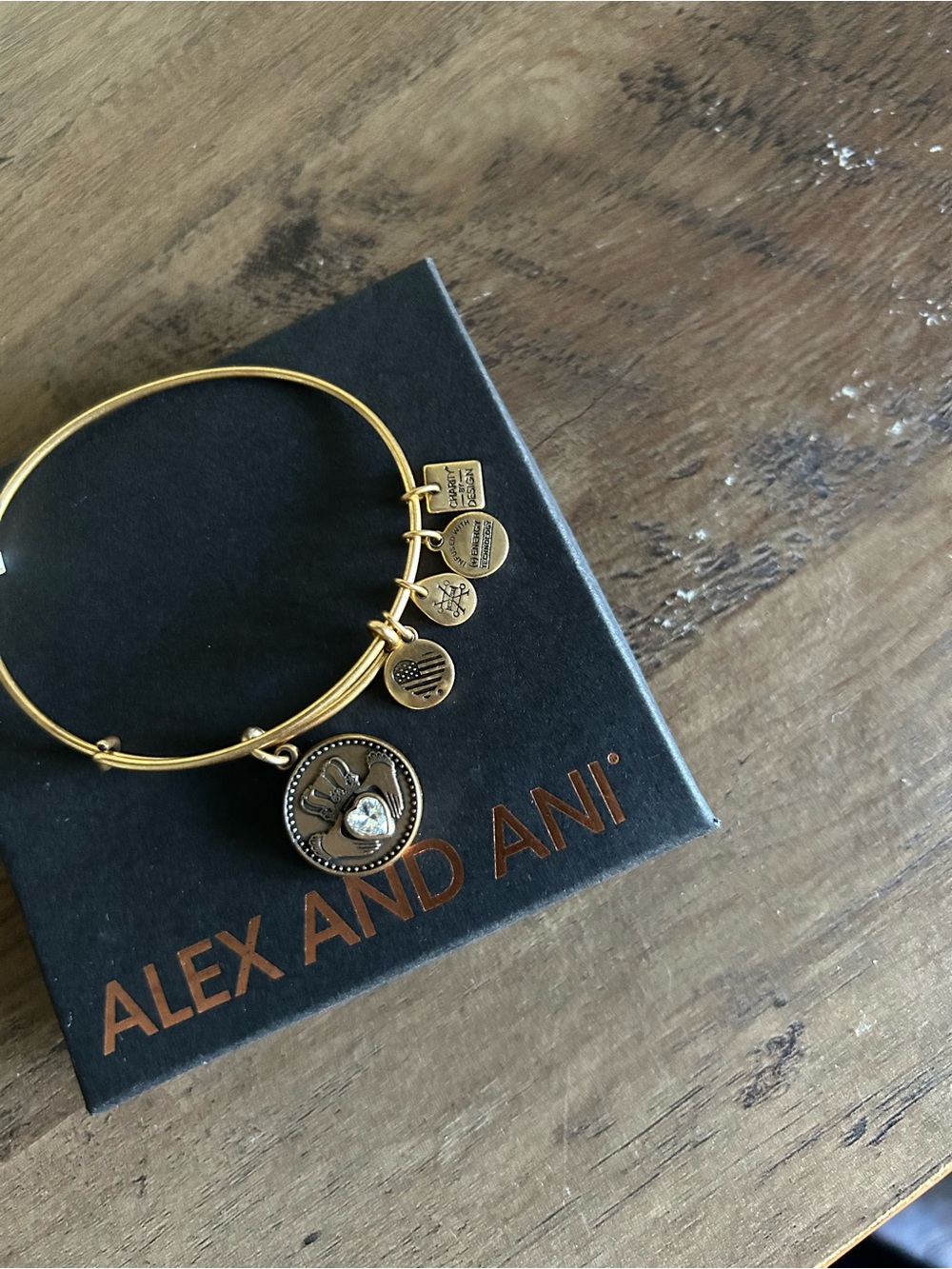 Alex and Ani Gold Heart and claddagh Charm Expandable Bangle